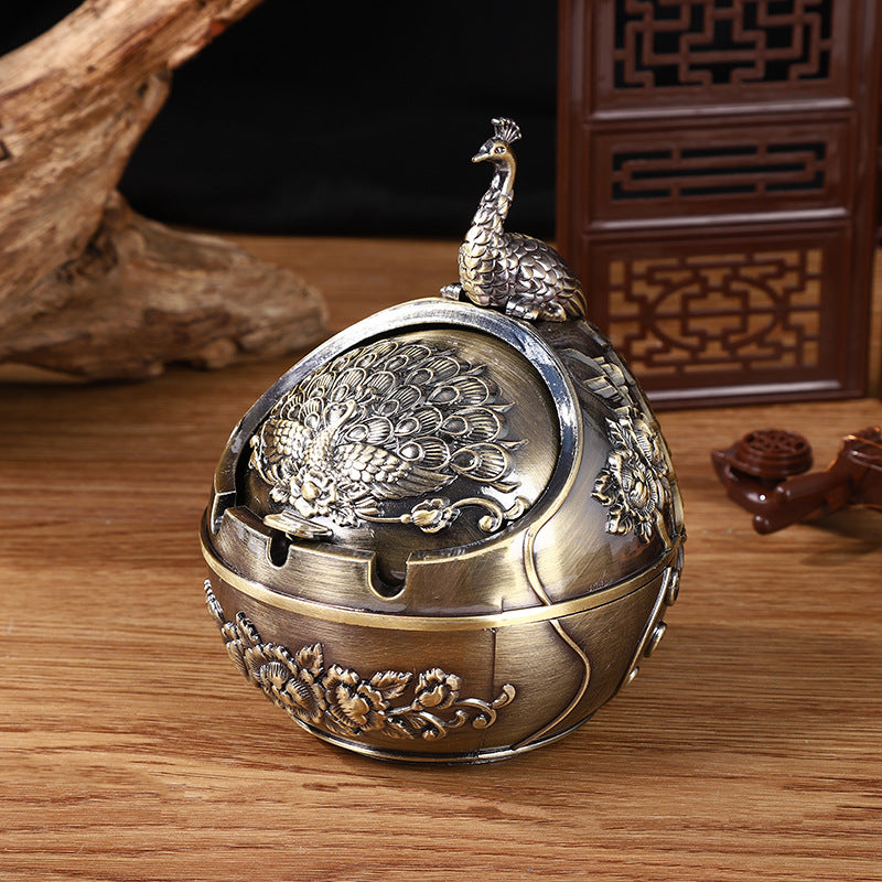 Metal Lidded Drop-resistant Household Living Room Round Ashtray