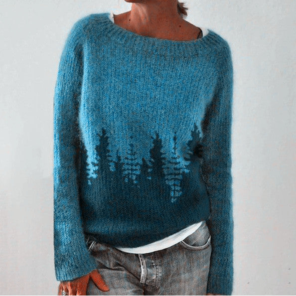 Women's Fashion Round Neck Multicolor Loose Leisure Pullover Knitwear Sweater