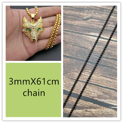 Gold Color Viking Wolf Head Necklace Pendant With Chain Iced Out Norse Talisman Ethnic Jewelry