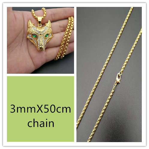 Gold Color Viking Wolf Head Necklace Pendant With Chain Iced Out Norse Talisman Ethnic Jewelry