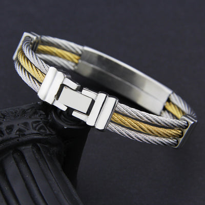 Men's Bracelet 3 Rows Wire Chain Bracelets Bangles Fashion Punk Stainless Steel Cross Bracelet