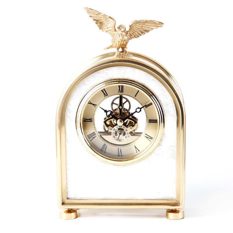 Luxury Decoration Pure Copper Table Clock Living Room Home Accessories Shell Eagle Clock Ornaments Gift Ornaments