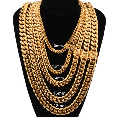 Hot Stainless Steel Link Gold Miami Cuban Border Chain Men Women Jewelry Necklace