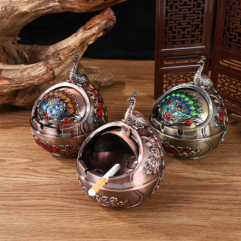 Metal Lidded Drop-resistant Household Living Room Round Ashtray