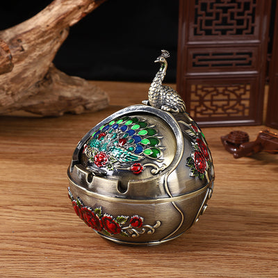 Metal Lidded Drop-resistant Household Living Room Round Ashtray