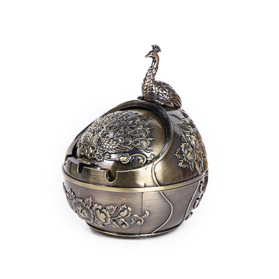 Metal Lidded Drop-resistant Household Living Room Round Ashtray