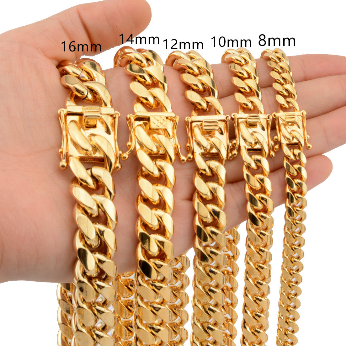 Hot Stainless Steel Link Gold Miami Cuban Border Chain Men Women Jewelry Necklace