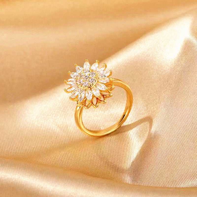 Rotating SUNFLOWER Full Diamond Sunflower Ring