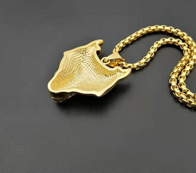 Gold Color Viking Wolf Head Necklace Pendant With Chain Iced Out Norse Talisman Ethnic Jewelry