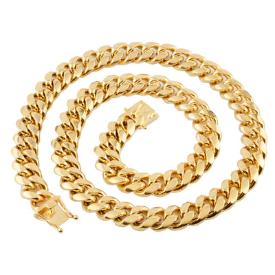 Hot Stainless Steel Link Gold Miami Cuban Border Chain Men Women Jewelry Necklace