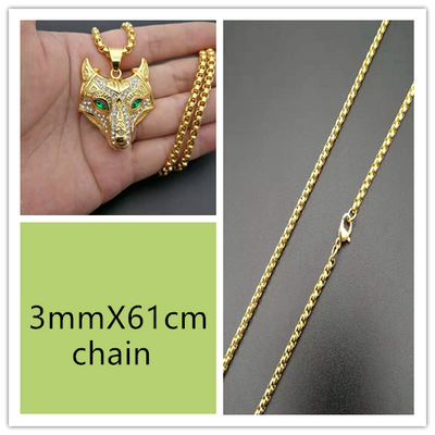 Gold Color Viking Wolf Head Necklace Pendant With Chain Iced Out Norse Talisman Ethnic Jewelry