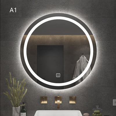 Round Smart Bathroom Toilet Mirror With Light Touch Screen Induction