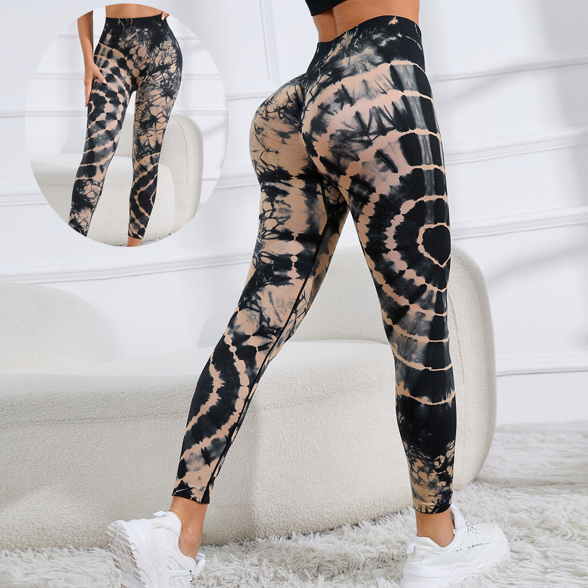 New Tie Dye Printed Yoga Pants Women Seamless High Waist Hip Lifting Fitness