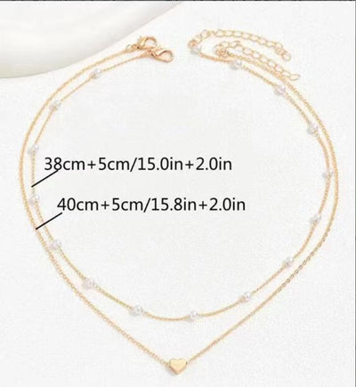 Special-interest Design Double Layer Twin Pearl Heart Necklace