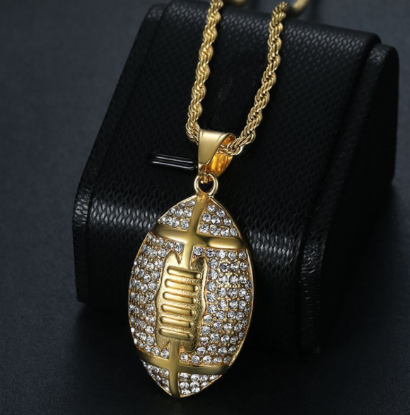 316L stainless steel gym jewelry Gold plated men rugby ball necklace