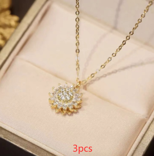 Rotatable Sunflower Necklace Full Of Diamonds