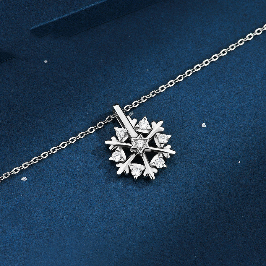 Silver Snowflake Necklace Women Luxury Niche Design Shiny Rhinestone