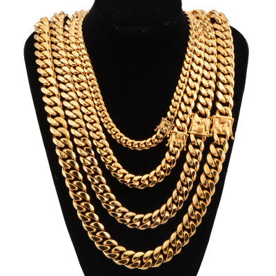 Hot Stainless Steel Link Gold Miami Cuban Border Chain Men Women Jewelry Necklace