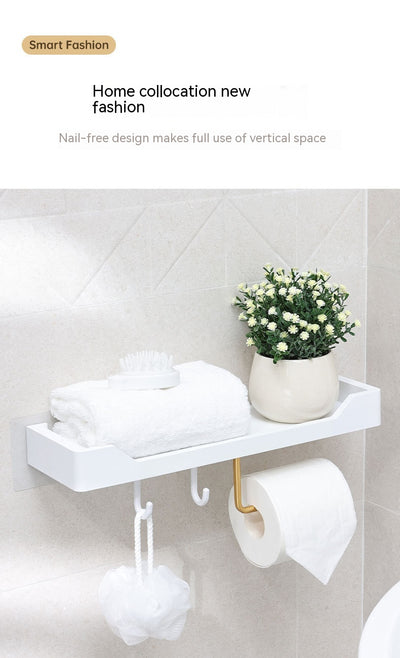 Punch-free Kitchen Bathroom Wash Basin Mirror Front Storage Rack Creative Roll Stand Hook Tissue Holder