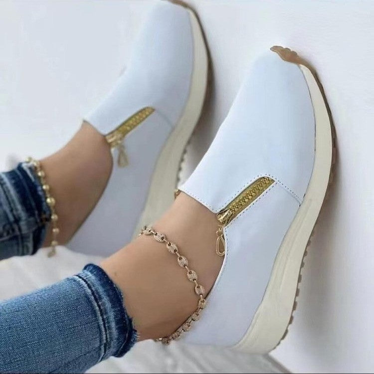 Women Flats Zip Shoes Light Sneakers