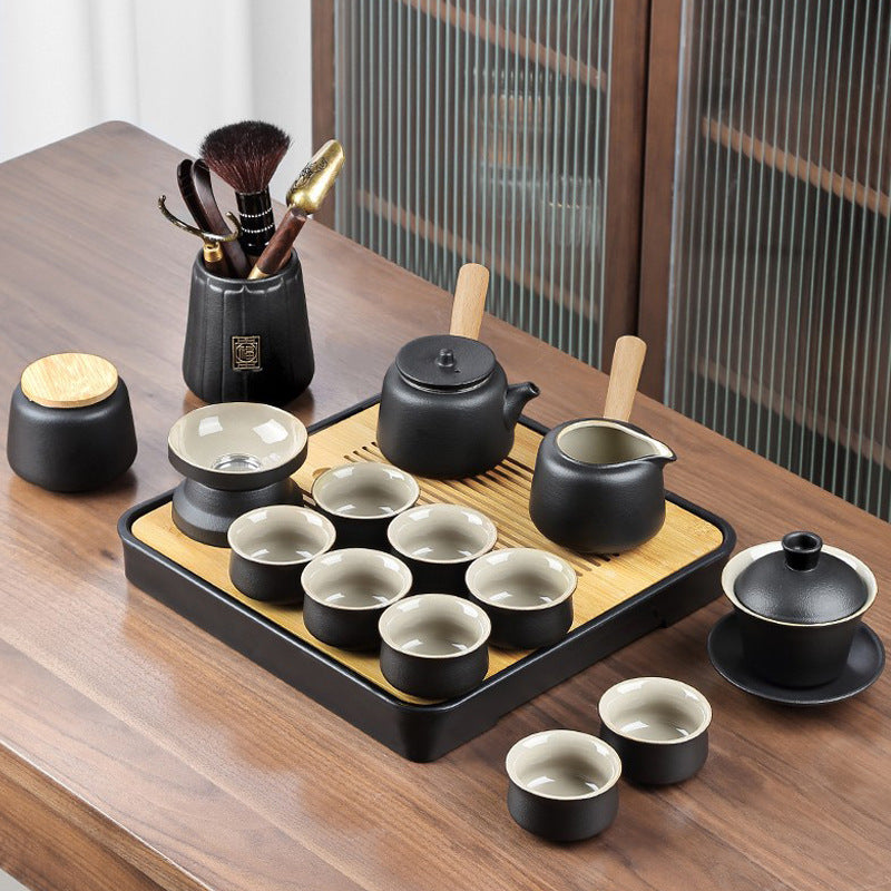 Black Porcelain Japanese Tea Set Home Living Room