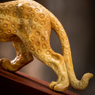 Boxwood Carving Lucky Money Leopard Home Accessories Car Ornaments Animals