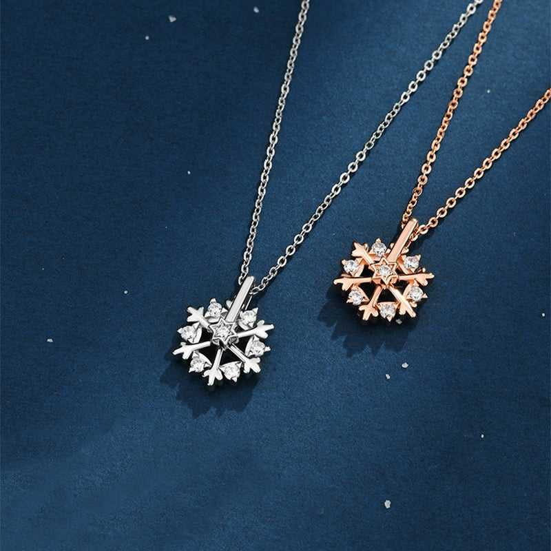 Silver Snowflake Necklace Women Luxury Niche Design Shiny Rhinestone