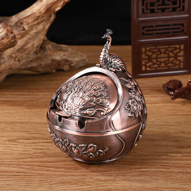 Metal Lidded Drop-resistant Household Living Room Round Ashtray