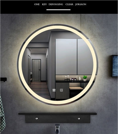 Round Smart Bathroom Toilet Mirror With Light Touch Screen Induction