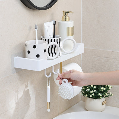 Punch-free Kitchen Bathroom Wash Basin Mirror Front Storage Rack Creative Roll Stand Hook Tissue Holder