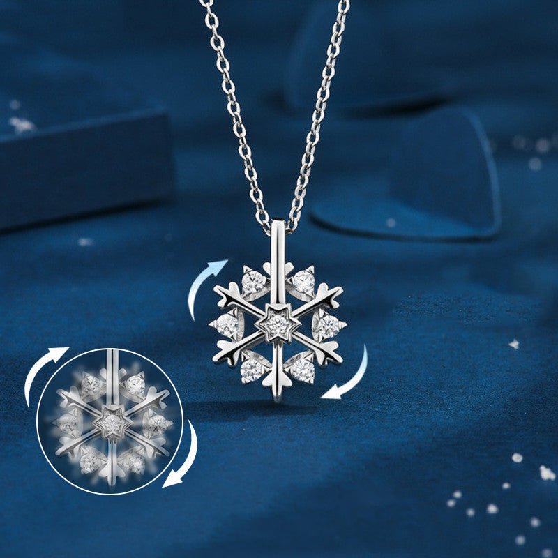 Silver Snowflake Necklace Women Luxury Niche Design Shiny Rhinestone