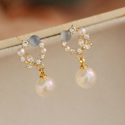 High-Grade Blue Opal Fairy Fish Ji Pearl Stud Earrings