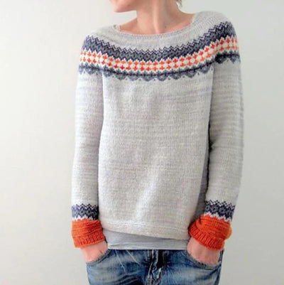 Women's Fashion Round Neck Multicolor Loose Leisure Pullover Knitwear Sweater