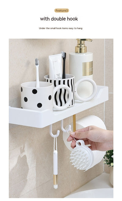 Punch-free Kitchen Bathroom Wash Basin Mirror Front Storage Rack Creative Roll Stand Hook Tissue Holder