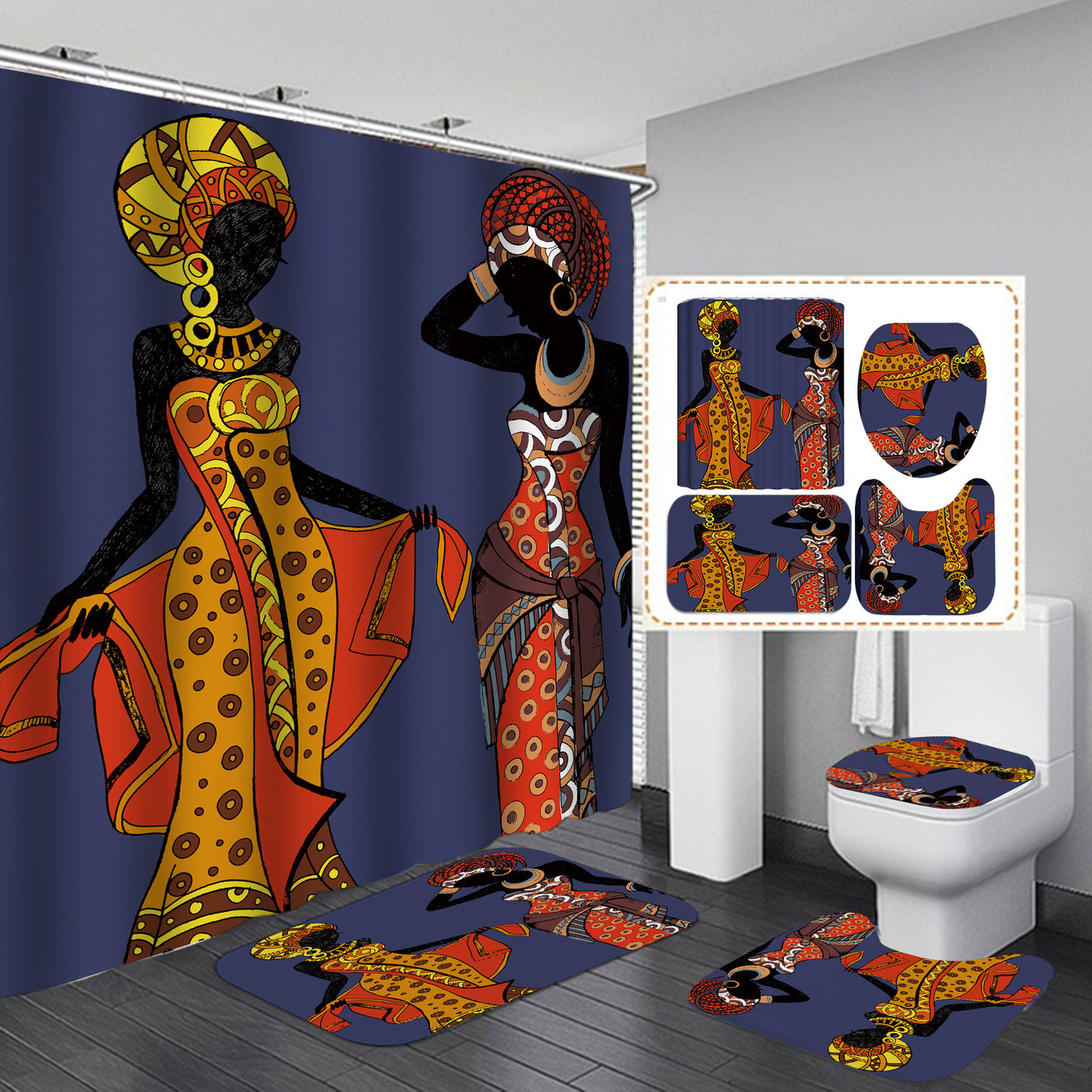 3D Digital Printing Waterproof Polyester Bathroom Shower Curtain Set