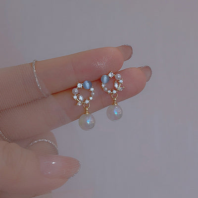 High-Grade Blue Opal Fairy Fish Ji Pearl Stud Earrings