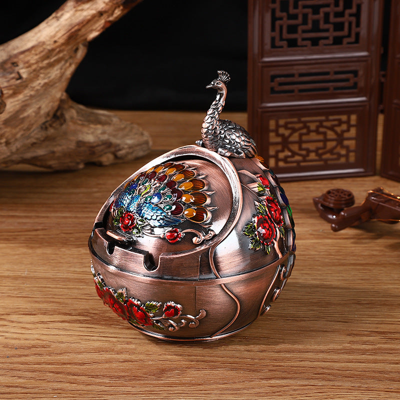 Metal Lidded Drop-resistant Household Living Room Round Ashtray