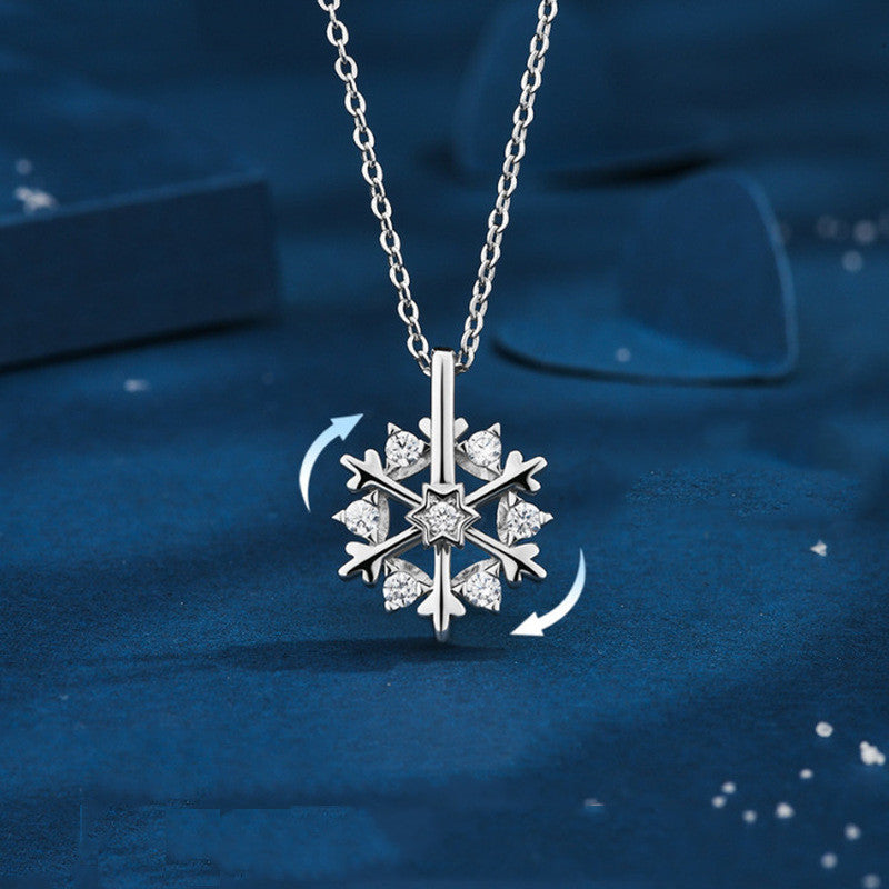 Silver Snowflake Necklace Women Luxury Niche Design Shiny Rhinestone